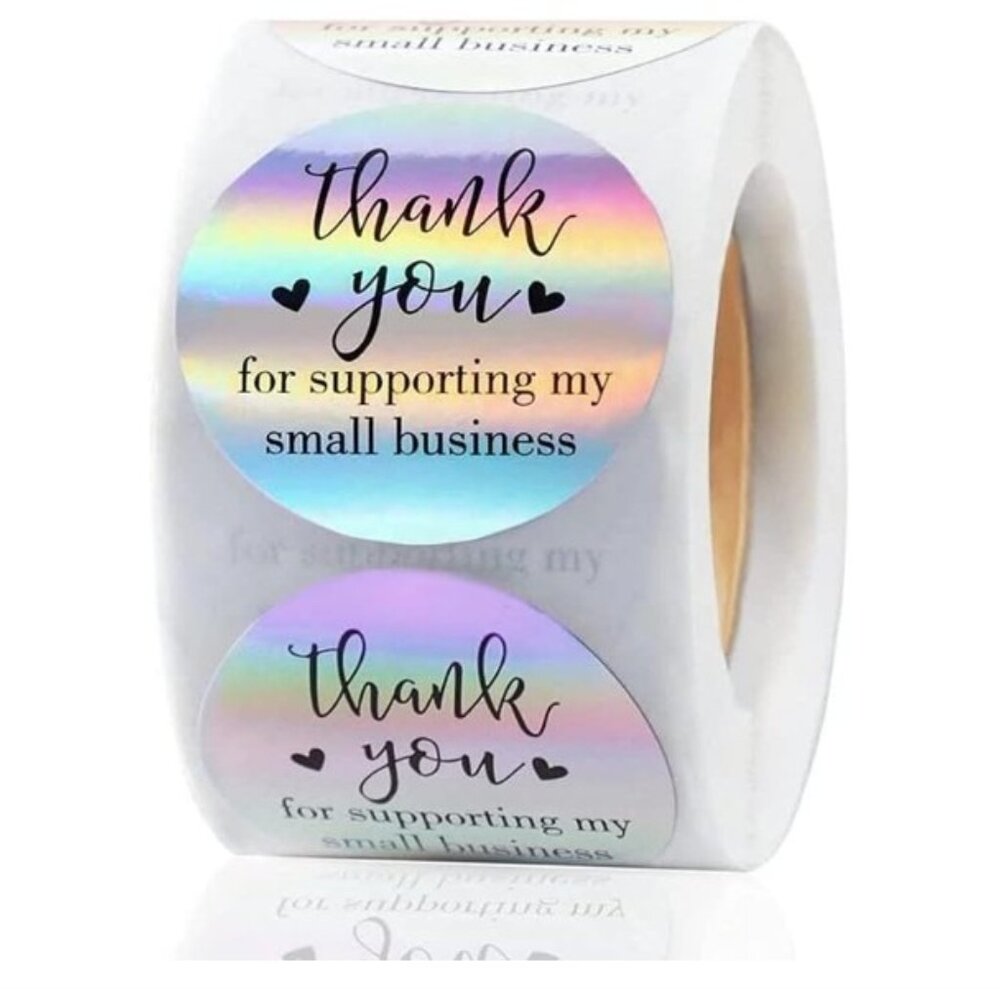 500 Thank You Stickers, 1.5 inch Holographic Thank You Stickers on a Roll